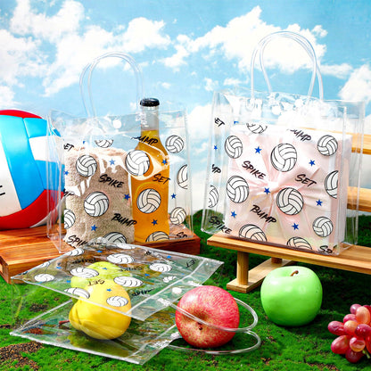 Aliceset 20 Pcs Volleyball Clear Treat Bags with Handles Volleyball Goodie Bags Sport Theme Party Favor for Team Snack Birthday Gifts, 8 x 8 x 3.15''
