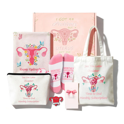 Hysterectomy Gifts for Women, 7pcs Uterus Gift Set,After Hysterectomy Recovery Blanket ,Encouraging Present With Tote Bag,Novelty Socks,Make Up Bag,Brooch,Stickers