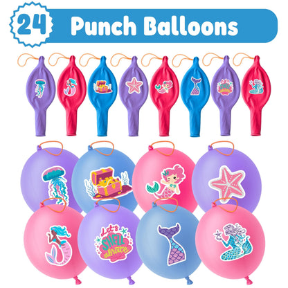 72 PCS Mermaid Party Favors – 48 Pre-Cut Temporary Tattoos & 24 Mermaid Ocean Punch Balloons Themed Birthday Party Decorations Supplies Favors Gifts Goodie Bag Fillers Classroom Rewards for Boys Girls