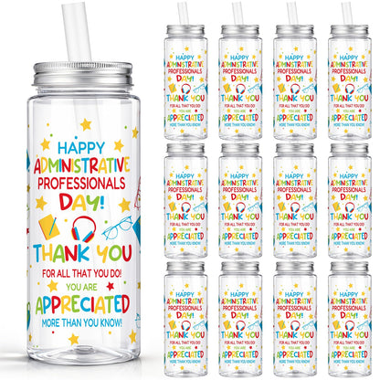 Vesici 24 Pcs Administrative Professionals Day Gift 14.2oz Admin Assistant Appreciation Gifts Cups with Lid and Straw Secretary Thank You Party Favors Tumbler for Women Office Secretary Employee