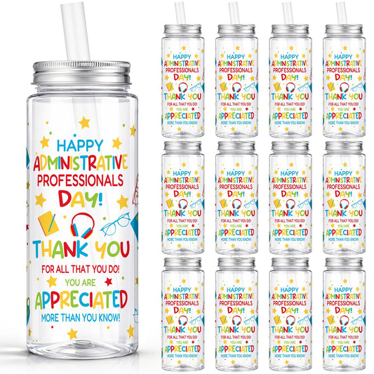 Vesici 24 Pcs Administrative Professionals Day Gift 14.2oz Admin Assistant Appreciation Gifts Cups with Lid and Straw Secretary Thank You Party Favors Tumbler for Women Office Secretary Employee