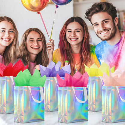 KeerxunBag 12pcs Reusable Gift Bags（Includes Tissue Paper） Gift bag with handle Birthdays Parties Holidays Weddings Medium 10x4x8in colorful