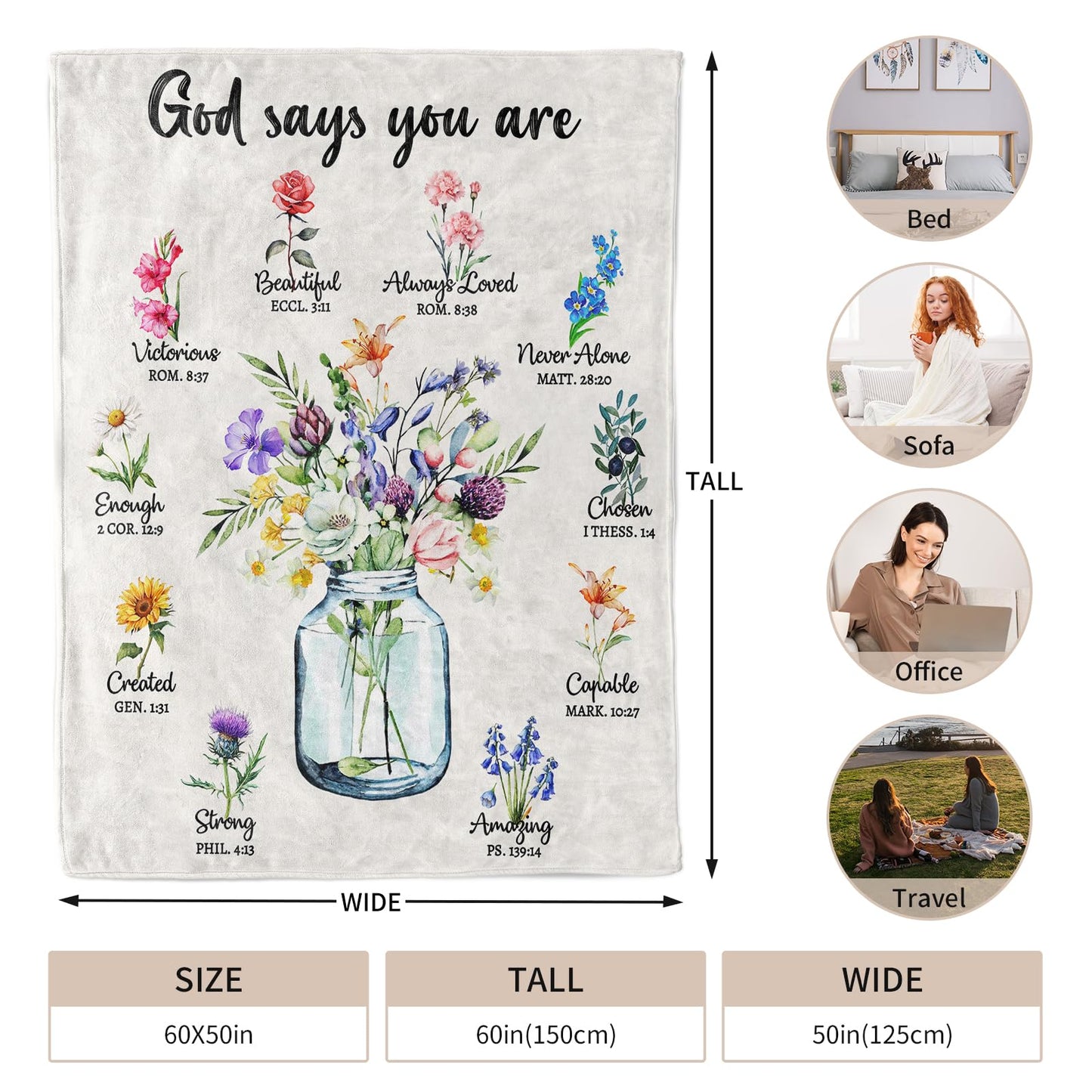 Christian Gifts for Women, Mothers Day Christian Gift for Her Throw Blanket, Religious Gift for Woman, Inspirational Gifts, Bible Verse Blanket Catholic Gift for Women, 60 * 50in