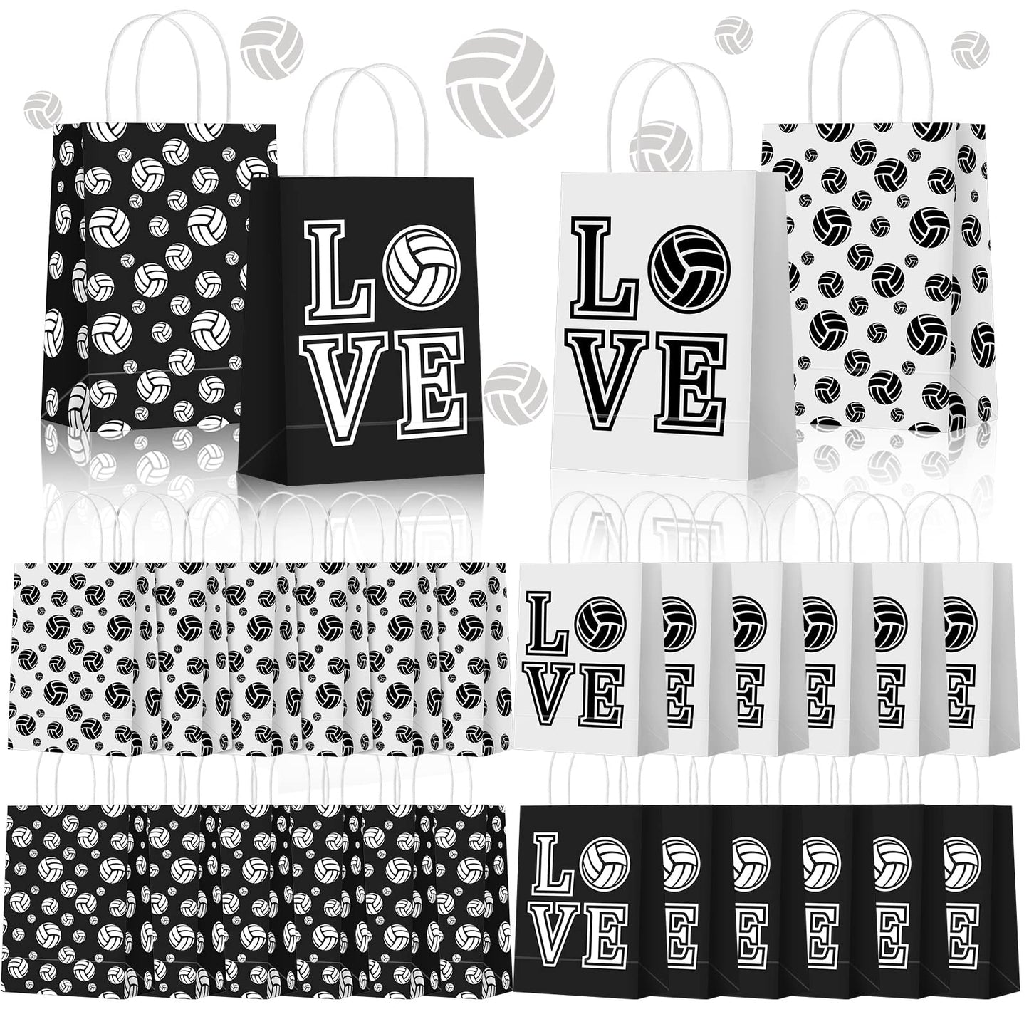 Patelai 24 Packs Volleyball Gift Bags with Handles Volleyball Treat Goodie Bags Sport Theme Party Favor for Sport Party Decor Team Snack Supplies