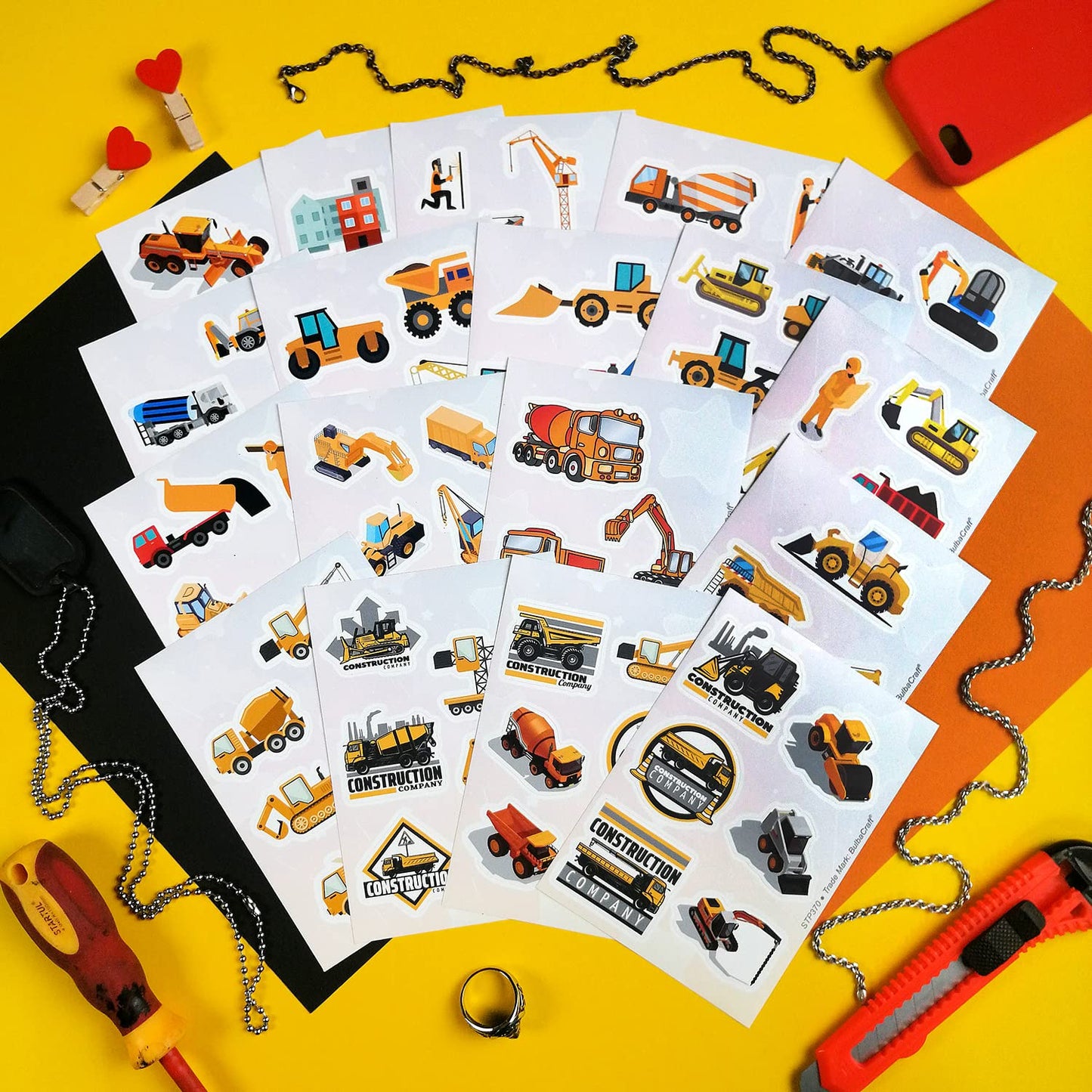 BulbaCraft 100 Pcs Construction Stickers - Construction Birthday Party Supplies, Gifts for Women & Men