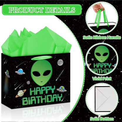 Allparty Alien Birthday Gift Bag Outer Space Gift Bag with Wrapping Paper Card Sticker Envelope UFO Theme Party Favors Decorations Gifts Presents for Alien Lovers Baby Shower Birthday