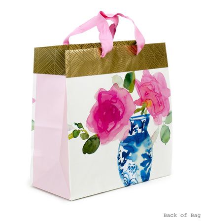 Hallmark 10" Large Square Gift Bag (Watercolor Flower and Vase) for Valentine's Day, Birthdays, Mothers Day, Anniversary, Bridal Showers and More