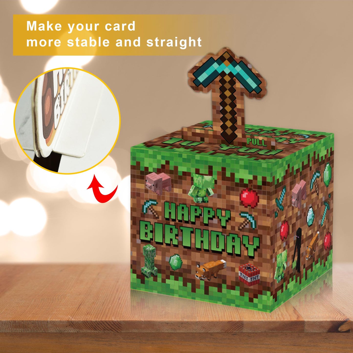Surprise Money Box Gift Pull for Game Lover- Pixel Game Happy Birthday Money Box for Cash Gift Set Included Happy Birthday Card and 35 Pcs Transparent Bags, Fun Birthday Gift for Women Men