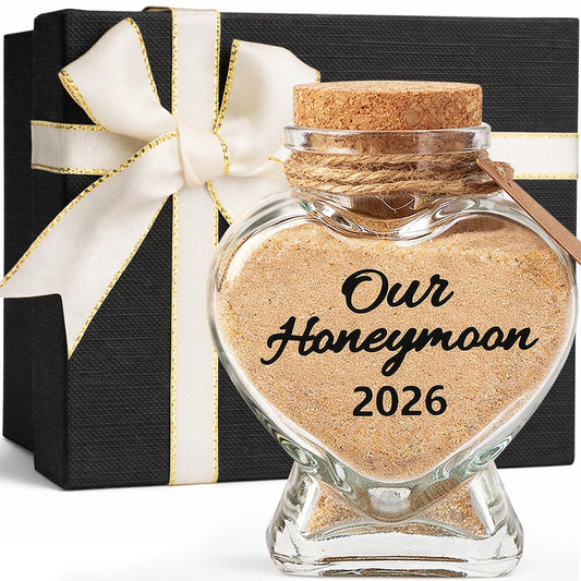 Honeymoon Sand Keepsake Jar 2026 - Heart-Shaped Glass Memory Jar with Exquisite Packaging - Wedding Gift for Newlyweds - Bridal Shower & Engagement