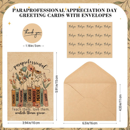 Resurhang 20 Sets End of Year Gifts Paraprofessional Cards Bulk 6x4'' with Envelopes and Thank You Sticker Graduation Teacher Appreciation Gift for Teacher Assistant Paraeducator Aide