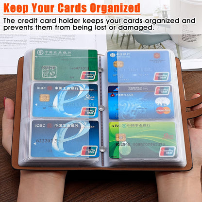 RFID Credit Card Holder Organizer, Leather Business Card Organizer with 96 Card Slots, Business Card Book to Keep Cards Neatly Organized and Prevent Jumbling, Loss, or Damage (Black)