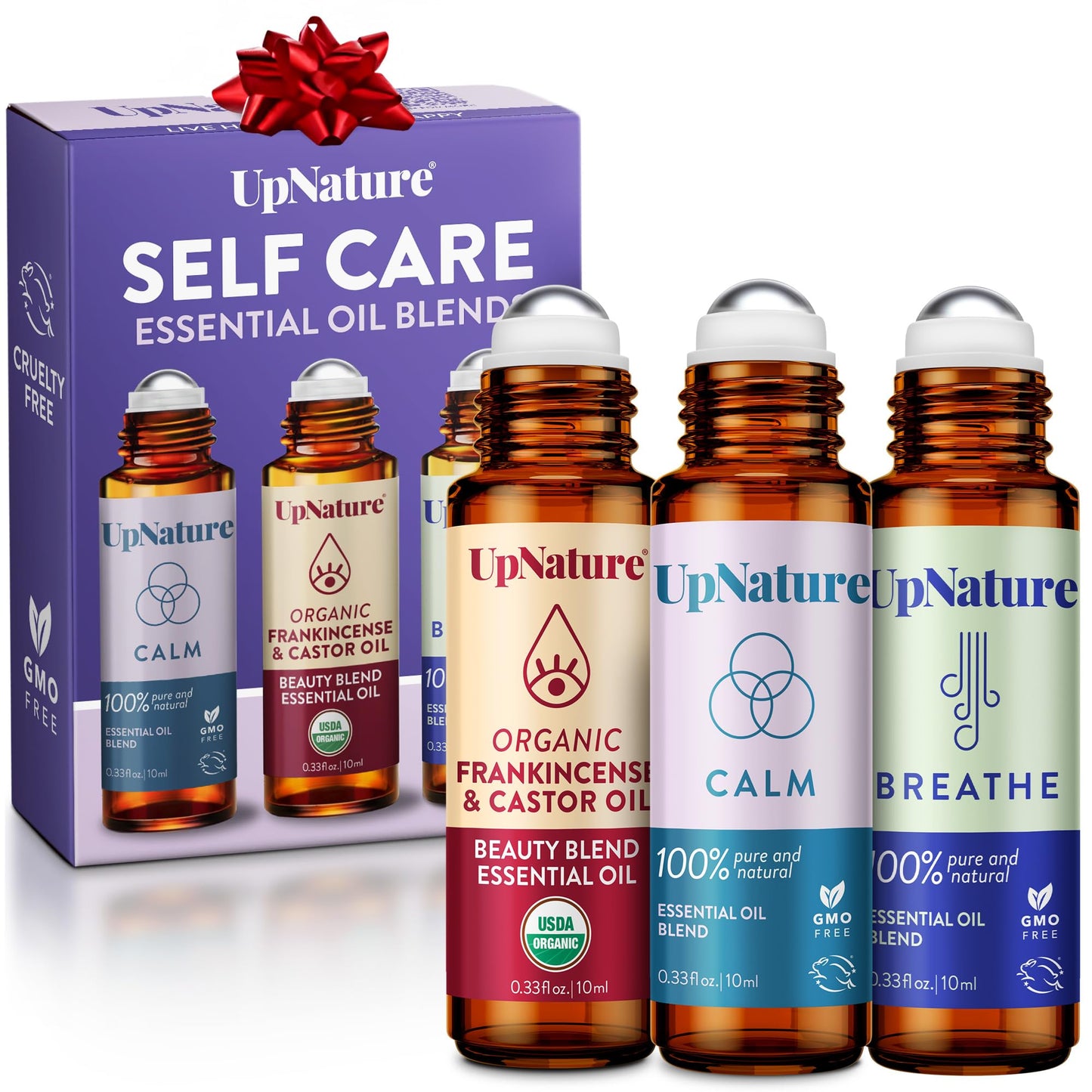 UpNature Self Care Essential Oil Roll On Set (3 Pack) – Relaxation Gifts for Women – Essential Oils Aromatherapy Rollers - Breathe, Beauty & Calm