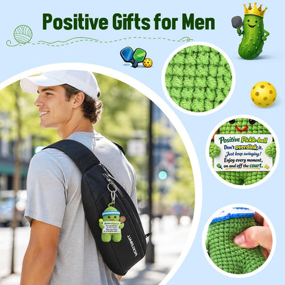 Pickleball Gifts for Women Men - Funny Crochet Pickle Ball Accessories Gift Inspirational Positive Support Stress Relief Cheer for Friend Coworker College Student Fathers Day Birthday