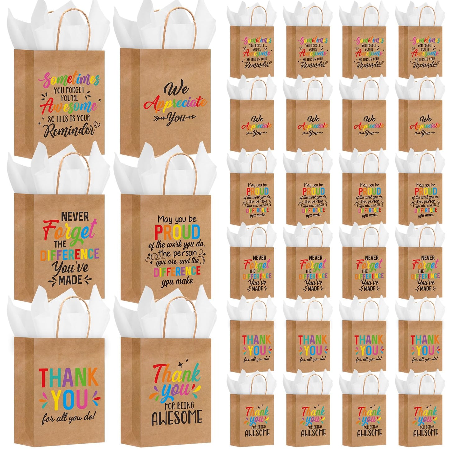 Resholder 30 Pcs Employee Appreciation Gift Bags with Tissue Papers Thank You Paper Bags with Handles Inspirational Quote Treat Pouches Christian Church Gifts for Team Coworker Staff Teacher Nurse
