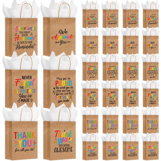 Resholder 30 Pcs Employee Appreciation Gift Bags with Tissue Papers Thank You Paper Bags with Handles Inspirational Quote Treat Pouches Christian Church Gifts for Team Coworker Staff Teacher Nurse