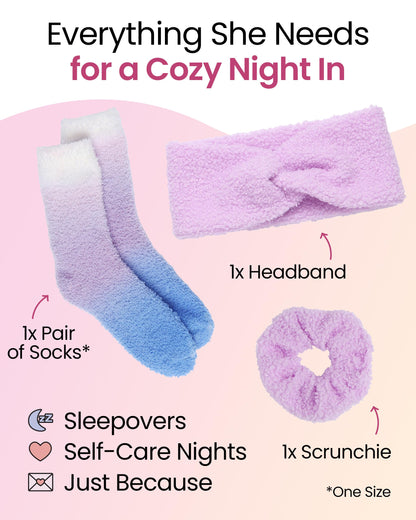Lily England Cozy Self-Care Gift Set - Teen Girl Gifts Trendy Stuff with Soft Fluffy Socks, Headband & Scrunchie - Gifts, Birthday & Fun Stocking Stuffers for Teen Girls & Tweens