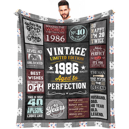 40th Birthday Gifts Men - 40 Year Old Gifts for Men - Turning 40 Gift for 40 Year Old Man - Funny Bday Gift for Male in Their 40s - 1986 40th Birthday Blanket 60" x 50"