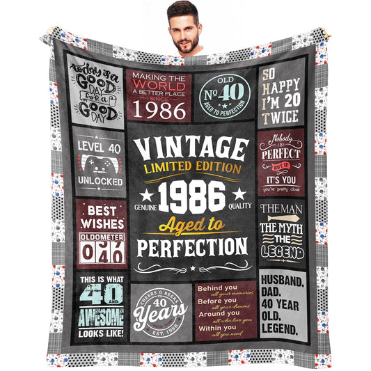 40th Birthday Gifts Men - 40 Year Old Gifts for Men - Turning 40 Gift for 40 Year Old Man - Funny Bday Gift for Male in Their 40s - 1986 40th Birthday Blanket 60" x 50"