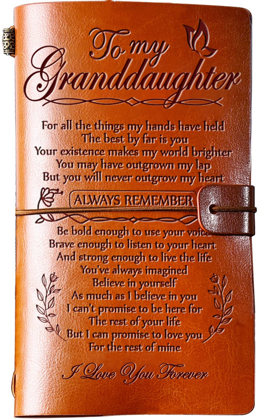 Hiipeenow Granddaughter Gifts from Grandma, to My Granddaughter Leather Travel Journal 140 Pages, Valentines Day Birthday Christmas Graduation Back to School Gift for Granddaughter
