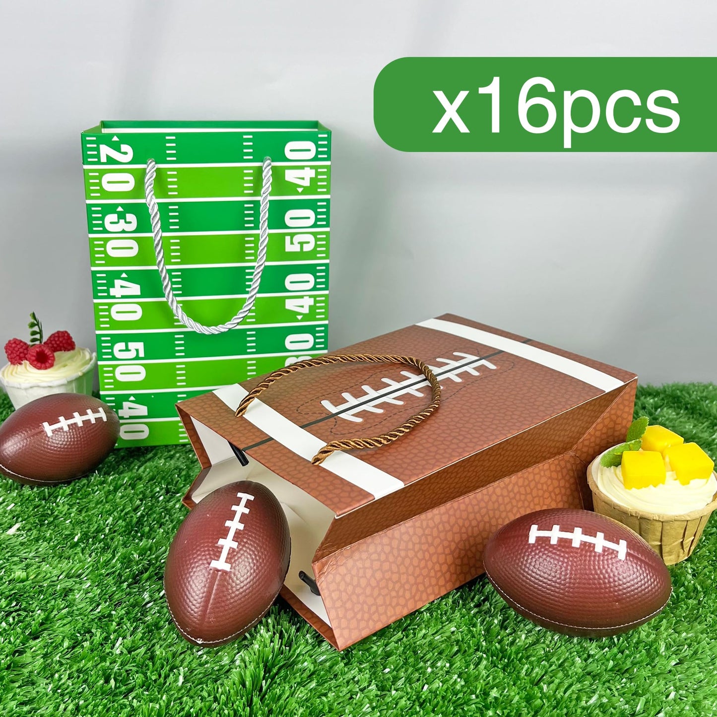 16PCS Football Gift Bags with Handles have Two Different Classic Patterns for Sports Game Parties Easy Carry Wide Applications Perfect Football Gift Bags Bulk and Party Favors