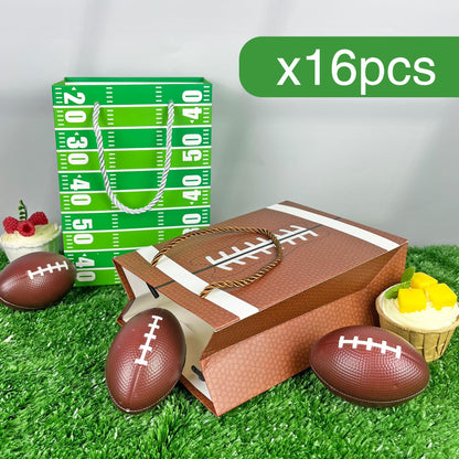 16PCS Football Gift Bags with Handles have Two Different Classic Patterns for Sports Game Parties Easy Carry Wide Applications Perfect Football Gift Bags Bulk and Party Favors