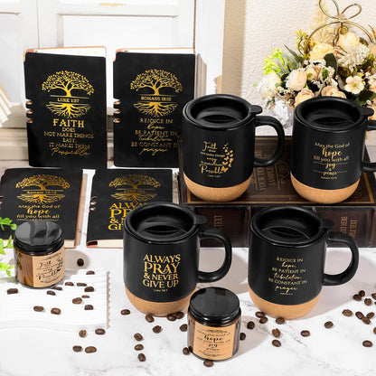 FillTouch 16 Pcs Christian Gift Church Father's Day Bulk Religious Bible Verse Prayer Journal Coffee Mug Candle Set for Man of God Pastor Father Dad Bible Study CNA Gifts (Hope,Black)