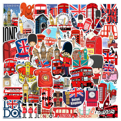 British London Style Stickers 50 Pcs Vinyl Decals for Water Bottles Kids Teens Adults Laptop Luggage Cup Computer Journal Wall Helmet Guitar Decoration Graffiti Sticker