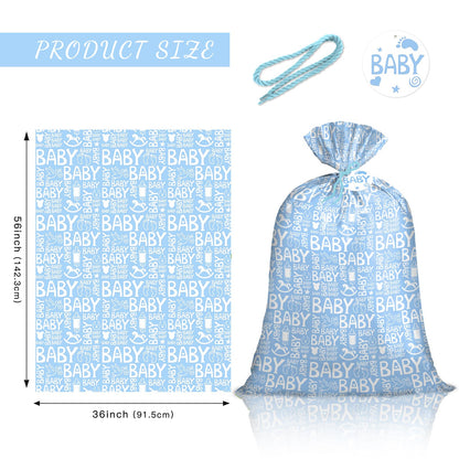 Loveinside Blue Jumbo Large Plastic Gift Bag, Baby Girl Design Plastic Bag with Tag and Tie for Birthday, Baby Shower and Holiday, 56" x 36", 1 Pcs