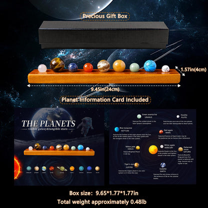 Runyangshi Nine Planets Crystal Ball Set in Display Case - Natural Stone Solar System Model with Black Foam Liner, Space & Astronomy Decor Collection