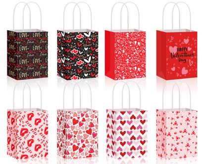 Spakon 8 Pcs Valentines Day Gift Bags Valentines Paper Gift Bags with Handles Bag for Cards, Galentines, Teacher Present, Classroom Party, Wedding Birthday Party Favor (5.5 x 4 x 2.75 Inch)