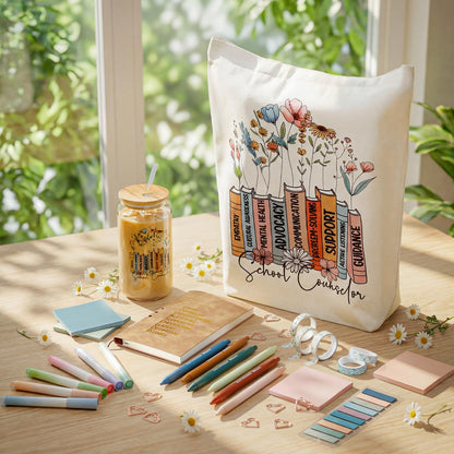 Yungyan 35 Pcs School Counselor Must Have Appreciation Gift Set 16 oz Glass Cup Tote Bag Leather Notebook Ballpoint Pen Highlighter Sticky Note Paper Clip Thank You Gift for Counselor Teacher Educator