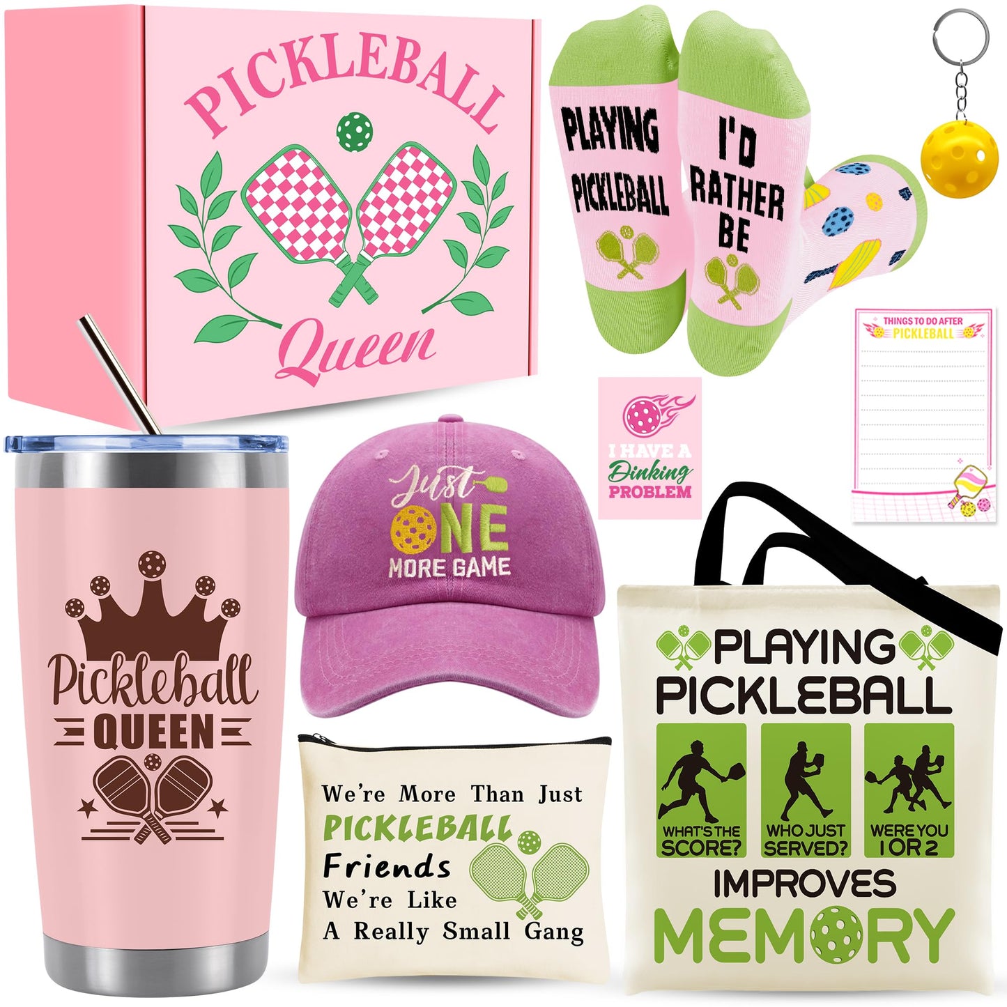 Pickleball Gifts for Women, Pickleball Lover Stuff with 20 Oz Tumbler Hat Socks Tote Bag Makeup Bag Keychain Sticky Notes, Birthday, Christmas Gift for Pickleball Player, Pickleball Coach