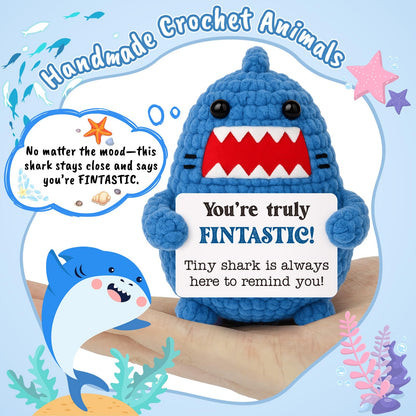 Positive Crochet Animals Shark Gift White Elephant Gifts for Adults Friends Christmas Secret Santa Gifts for Coworker Women Men Get Well Gag Emotional Positive Shark Appreciation Thinking of You