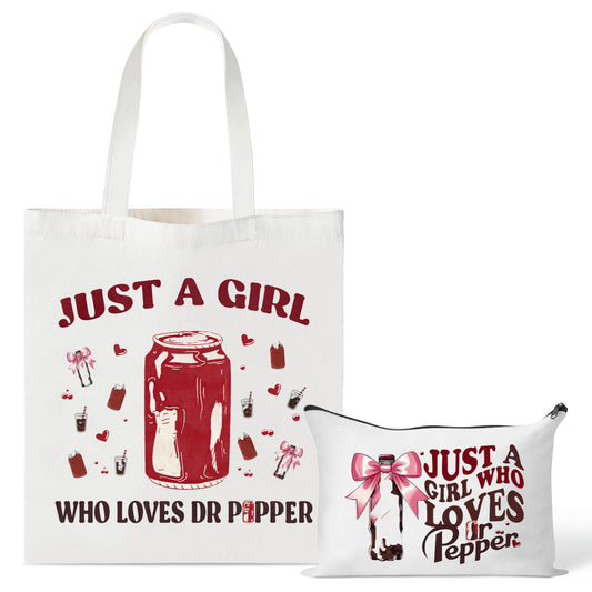 Drinks Lovers Canvas Bags - 2Pcs Soda Drinks Lover Gift Tote Bag Makeup Bag, Bring Me A Pepper And Tell Me I’m Pretty Handbag Cosmetic Pouch, Supply for Birthday Party Vodka Drinkers