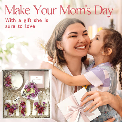 Mother’s Day & Birthday Basket for Mom – Luxury Gift Box with Candle, Ready to Gift Floral Keepsake, Thoughtful Mom Present from Daughter or Son
