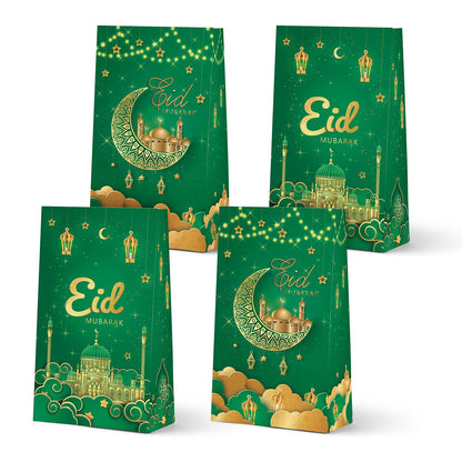 KALEFO 24 PCS Eid Mubarak Favor Gift Bags Ramadan Muslim Party Supplies Goodie Treat Bags for Candy Table Decorations Eid Birthday Celebrations Green