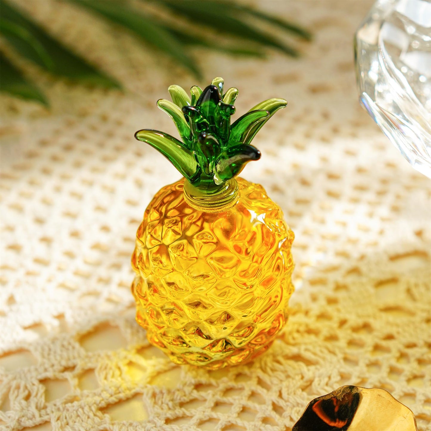 Glass Fruit Decor Crystal Pineapple Figurine Collectibles Hand Blown Glass Fruit Pineapple Decoration for Home Kitchen Office