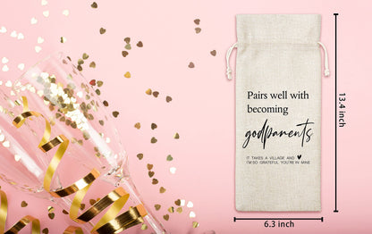 Godparents Proposal Gifts, God Parents Presents Proposal Gifts From Godchild, Will You Be My Godparents Wine Bag For Godparent Proposal, Godfather, Godmother, 1 Pc Burlap Wine Bottle Cover Bag (A01)