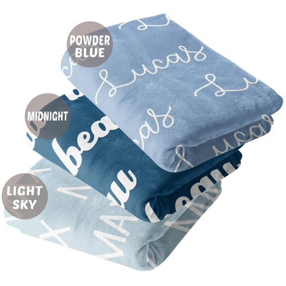 Girls Love A Monogram Ships Next Day- Blue Personalized Baby Blankets for Boys with Name - Printed in America - Personalized Custom Baby Blanket - Customized Baby Girl Blankets