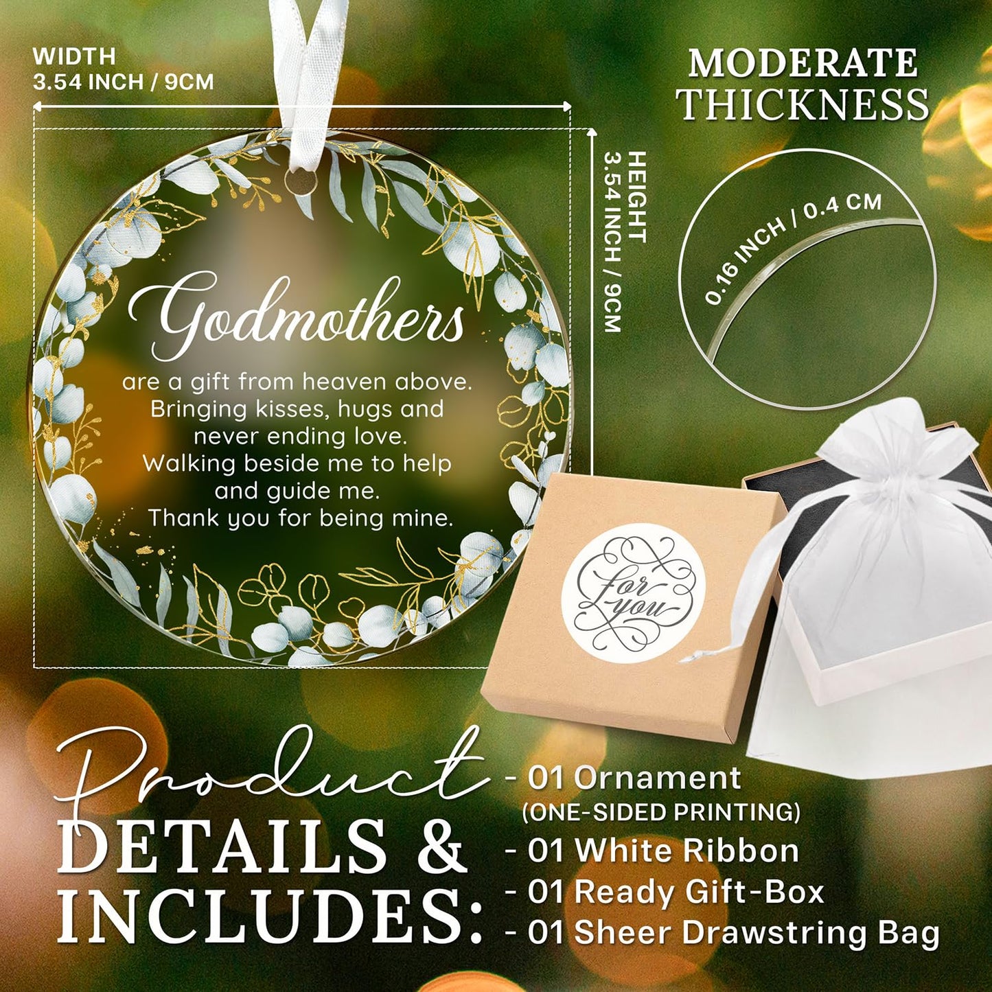 HEXMOZ Godmother Gifts from Godchild, Goddaughter - Godmothers Gift for Women - Godmother Godmothers Ornament 2026, Present from Godson - Acrylic Christmas Ornaments 2026