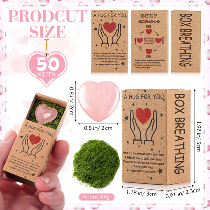 Landical 50 Sets 2026 Graduation Pocket Hug Token Gifts Bulk Little Heart Rocks Small Crystal Heart Stones Bulk with Boxes for Birthday Party Colleagues Family Celebration of Life Gifts (Pink)