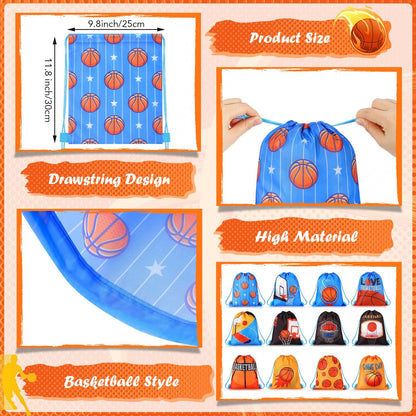Shappy 12 Pack Basketball Drawstring Bags Party Favors, Basketball Goodie Backpack, Sports Drawstring Gift Bag for Birthday Party, School, Gym, Travel