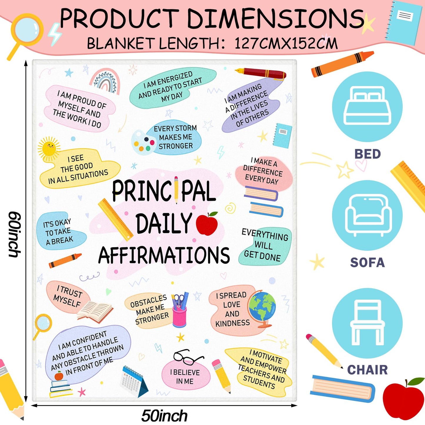 Moukeren Principal Blanket Gifts for Women Graduation Appreciation Gifts End of Year Principal Blanket Motivational Inspirational Throw for Retirement Gift Leaders Educators, 50" x 60"