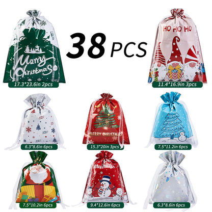 sishunhang 38PCS Christmas Gift Bags, Assorted Sizes Bulk S/M/L, Waterproof Holiday Gift Wrap with Drawstring,Gift Sacks,Gift Wrap Bags,Gift Bags For Presentsgift (38)