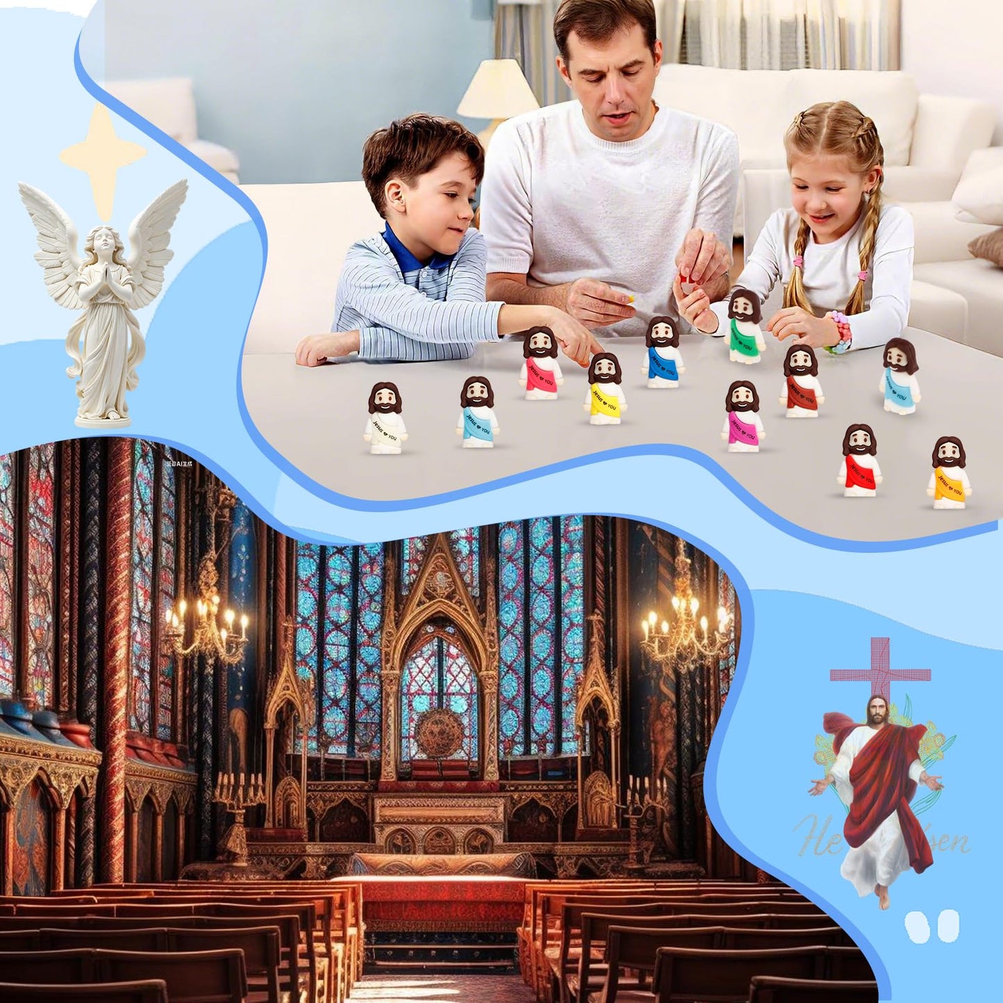 30PCS Little Jesus Figures, 10 Color Tiny Jesus Figurines in Bulk, Mini Jesus Figure Religious Gifts for Easter Egg Stuffers Fillers, Christian Valentines Gifts for Kids Women Mom (30PCS)