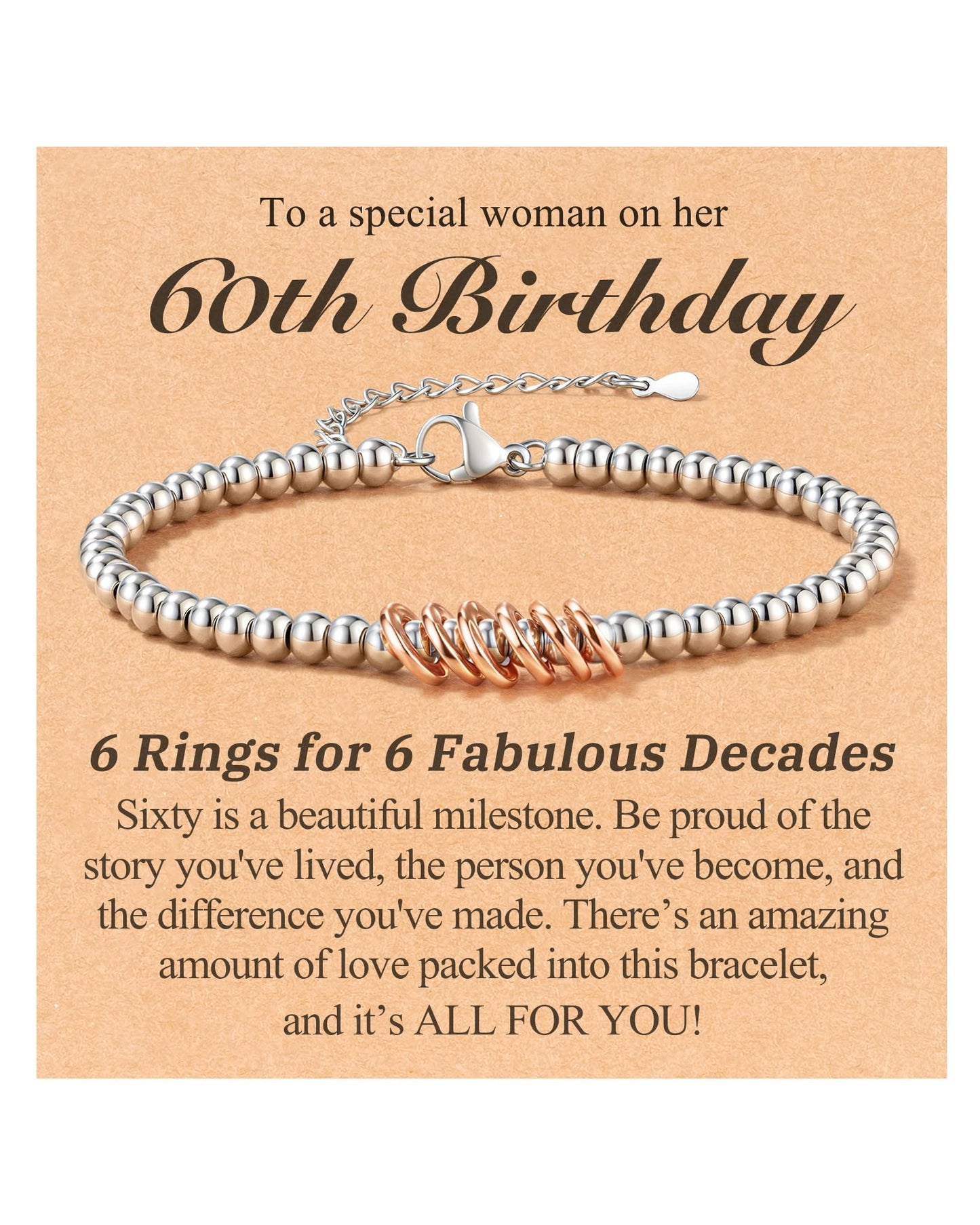 Classy 30th 40th 50th 60th 70th Birthday Gifts for Women Her, Inspirational Rose Gold Charm Bracelet Gifts for 30 50 60 Year Old Women Happy Birthday with Message Card