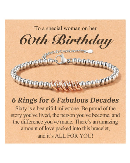Classy 30th 40th 50th 60th 70th Birthday Gifts for Women Her, Inspirational Rose Gold Charm Bracelet Gifts for 30 50 60 Year Old Women Happy Birthday with Message Card