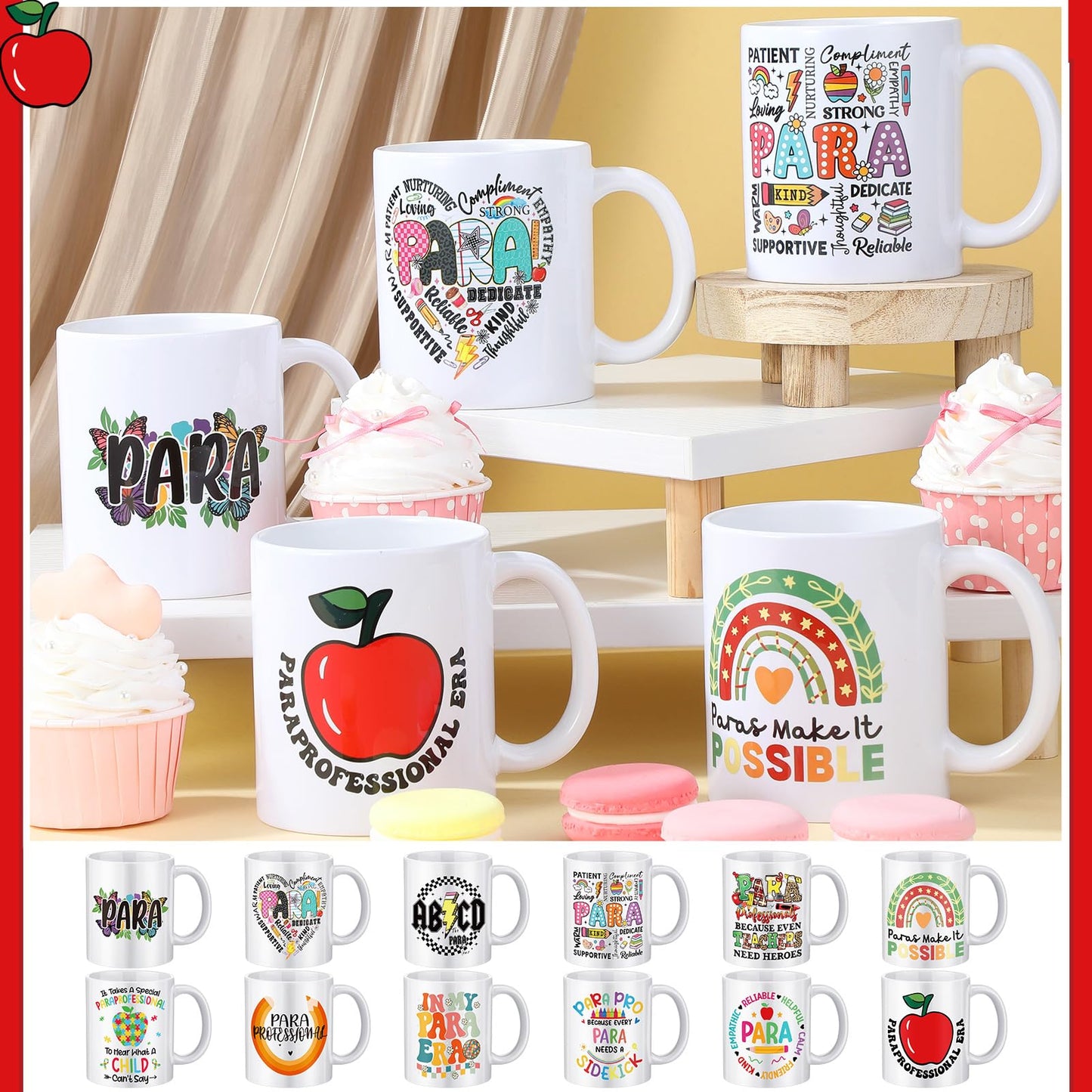 Didaey 12 Pcs Teacher Gifts Mugs Bulk, End of Year Gift for Teacher Para Paraprofessional Mug 12 oz Coffee Mugs Thank You for Grad Paraeducators, Staff