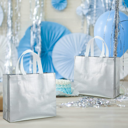Eccliy 60 Pcs Reusable Gift Tote Bags Housekeeping Appreation Grocery Shopping Bag with Handles for Bridesmaid Wedding(Silver)