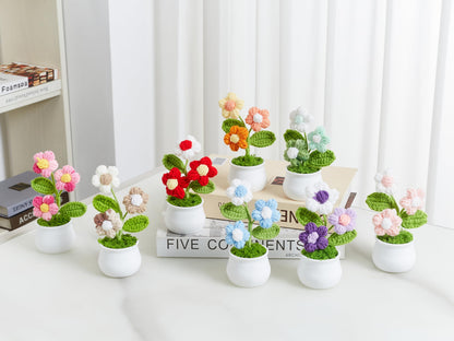 LAIDANLA Orange Crochet Puff Flowers Potted Plants, Small Handmade Crochet Flower Graduation Appreciation Birthday Gifts for Women Teacher Coworker Mom Friend Knitted Flower for Desk